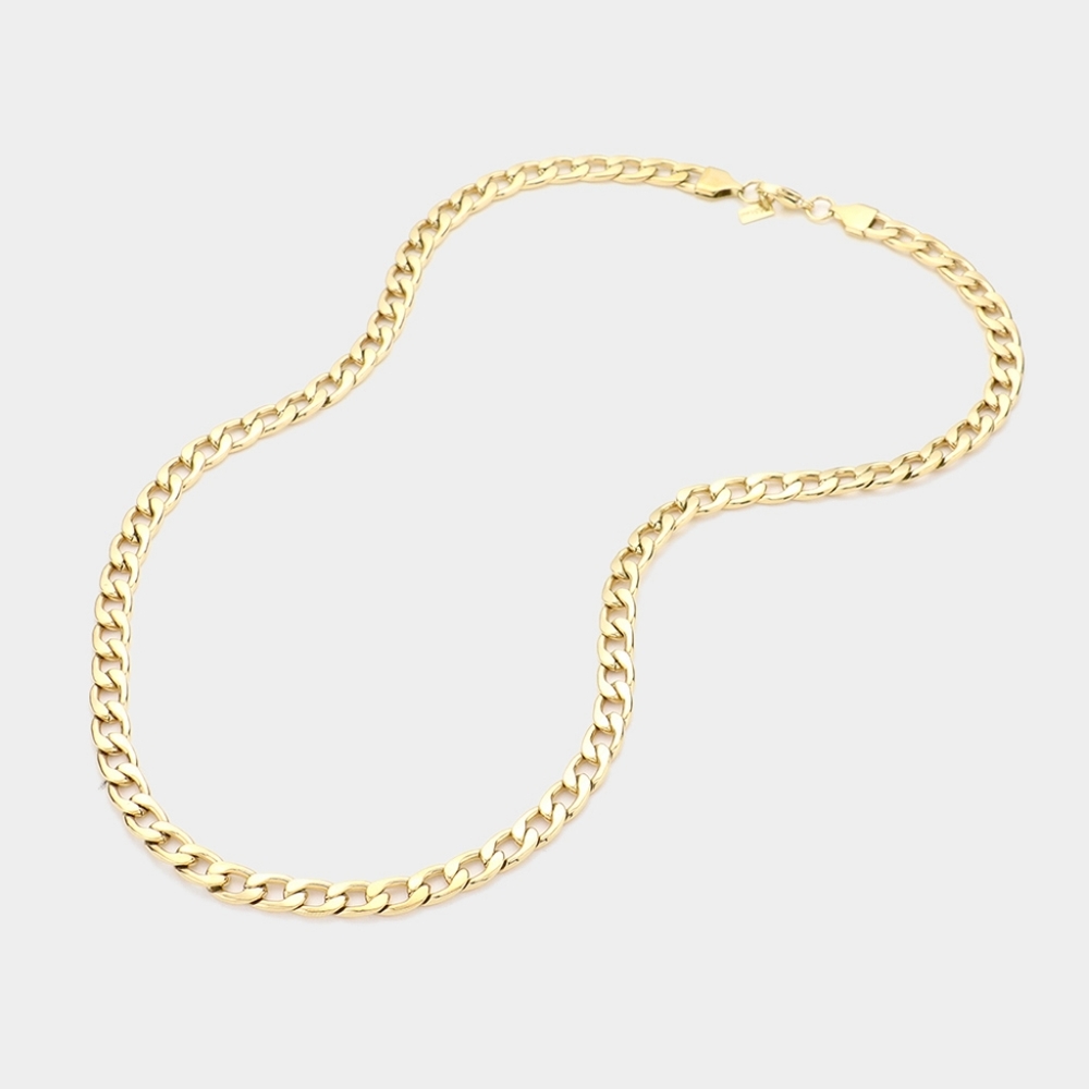 Simple Gold Metal Curb Link Necklace Chain 20 Inch Mens Woman Unisex Jewelry - Picture 2 of 8